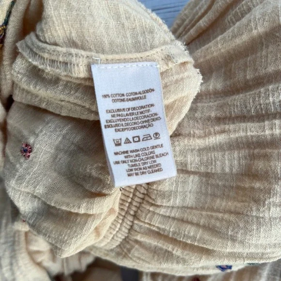 Free People Embroidered Peasant Cottagecore Hippie Cream Floral Boho Top Large - Picture 7 of 9